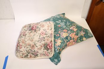 Two Floral Patterned Throw Pillows