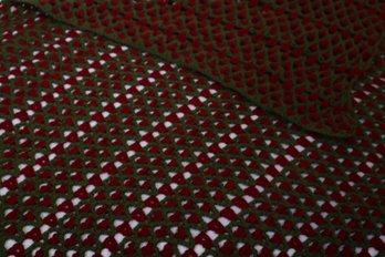 Red And Green Knit Afghan, 56 X 40 Inches