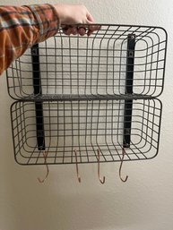 Rustic Wire Coat Rack, Storage Cubby, Rose Gold Hooks