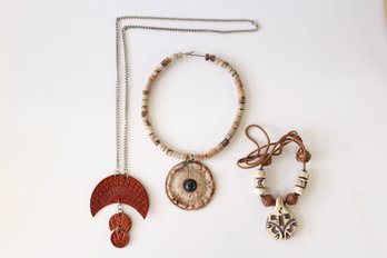 3 Indigenous Style Beaded And Leather Necklace