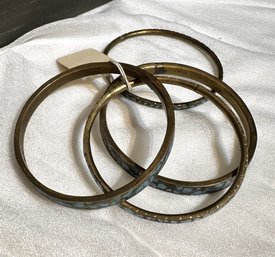 Set Of 4 Vintage Brass And Inlay Turquoise Bangles