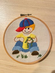 Vintage Crewel On Canvas