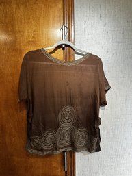 Vintage Brown Sheer Beaded Top