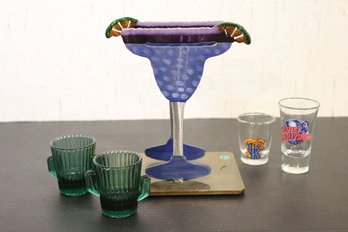Margarita Napkin Holder, Green Glass Cactus Shot Glasses