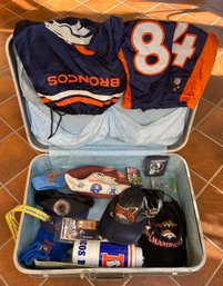 Suitcase With Vintage Denver Broncos Items