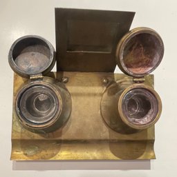 Vintage Double  Inkwell With Glass Inserts