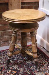 Antique Oak And Metal Piano Stool