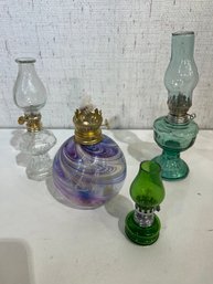 Collectible Hand-blown Art Glass Oil Lamps, Vintage Mini Oil Lamps