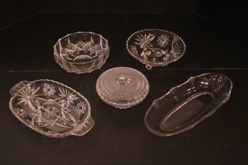 Set Of 5 Vintage Glass Serving Dishes