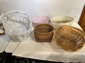Large Woven Basket Lot, 1 Tin Tub