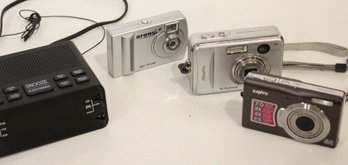 3 Digital Cameras, 1 Digital Alarm Clock