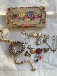 Vintage Box With Assorted Jewelry Pieces