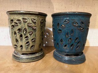 2 Glazed Ceramic Orchid Pots