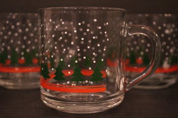 Set Of 4 Vintage Libbey Winterland Christmas Clear Glass Mugs