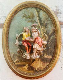 Vintage Italian Mid Century 3D Oval Wall Plaque Made In Italy