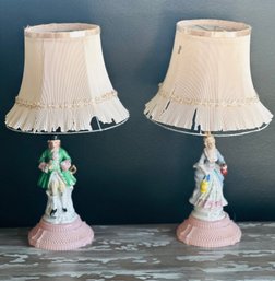 Set Of 2 Vintage 1950s  Porcelain Colonial Lamps