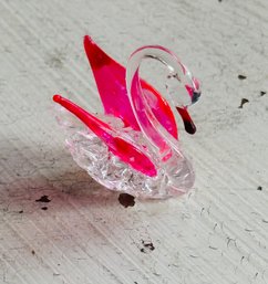 Vintage Miniature Glass Swan Figurine With Pink Wings