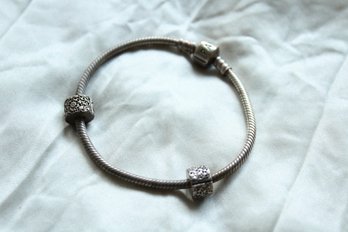 Pandora Bracelet With 2 Layers Of Lace Charm Clips, 925 Sterling Silver
