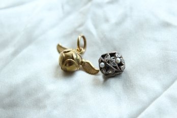 2 Magical Pandora Charms, Golden Snitch 14k Plated, Luminous Leaves, 925 Sterling Silver