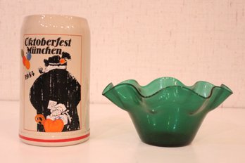 Oktoberfest Beer Stein, Vintage Blenko Glass Wavy Dish