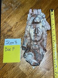 Stone Carving Of Native American, Signed
