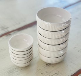 Set Of 12 Small Cream Colored Porcelain Bowls