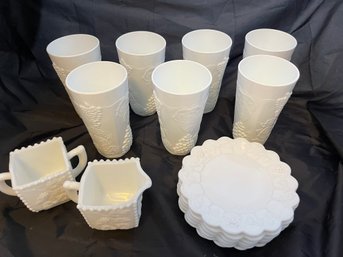 Indiana Glass  Grapevine Milk Glass Set, 15 Piece