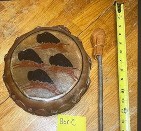 Native American Drum With Buffalo Figures