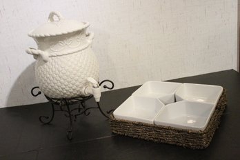 Stoneware Serving Dishes, Beverage Dispenser