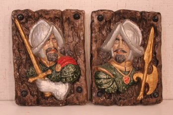 2 3D Vintage Spanish Conquistador Metal Wall Plaques