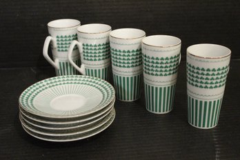 5 Vintage Neiman Marcus Demitasse Shamrock Cups And Saucers