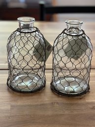2 Vases Wrapped In Wire