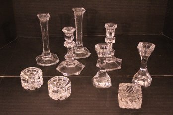 4 Pairs Of Vintage Crystal Candle Sticks And Ink Well