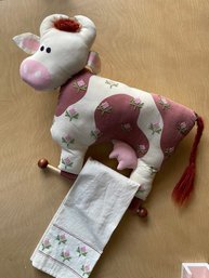 Vintage Kitchen Dish Towel Holder - Cow