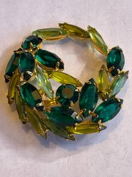 Green Rhinestone Brooch