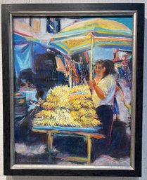 Original Signed Pastel Of Fruit Vendors, CB3