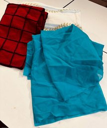 Vintage Thermal Blanket, 1 Crochet Square Throw And 4 Turquoise Shear Curtains