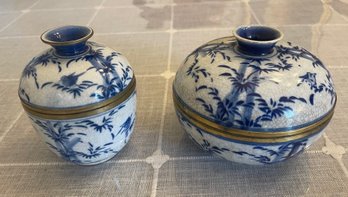 Ceramic And Brass Lidded Jars, 19th Century