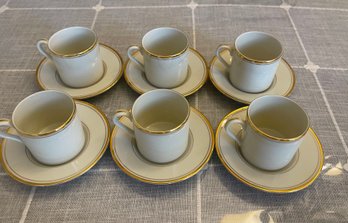 Set Of 6 Gold Rimmed  Demitasse Cups And Saucers