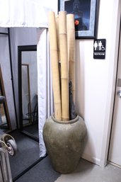 Large  Ceramic Pot And Bamboo