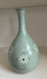 Vase, Celadon Green With Floral Pattern