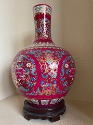 Chinese Famille Rose Porcelain Vase And Base    22 Inches