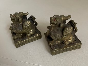Chines Pi Yao Dogs, Set Of 2,  Brass