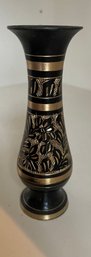 Ethched Black And Brass Vase