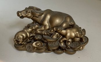 Mother Ox And Offspring Figurine