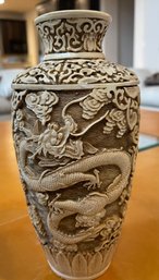 Faux Ivory Dragon Vase