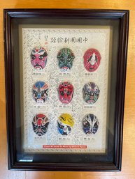 9 Miniature Chinese Opera Masks, Framed