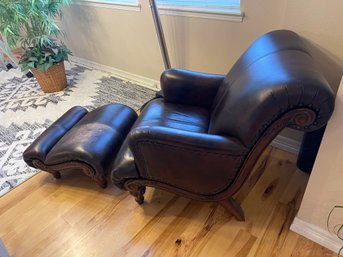Brown Leather Chair And Ottoman