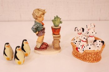 Vintage Dalmatians Music Box, Penguin's, And Boy Hummel