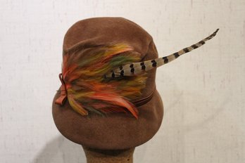 Vintage Charlotte New York Brown Felt Cloche Hat